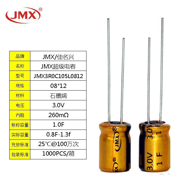 超級(jí)法拉電容3V 1F/1.5F/2.2F/3.3F 單體系列行車記錄儀電源 8X12